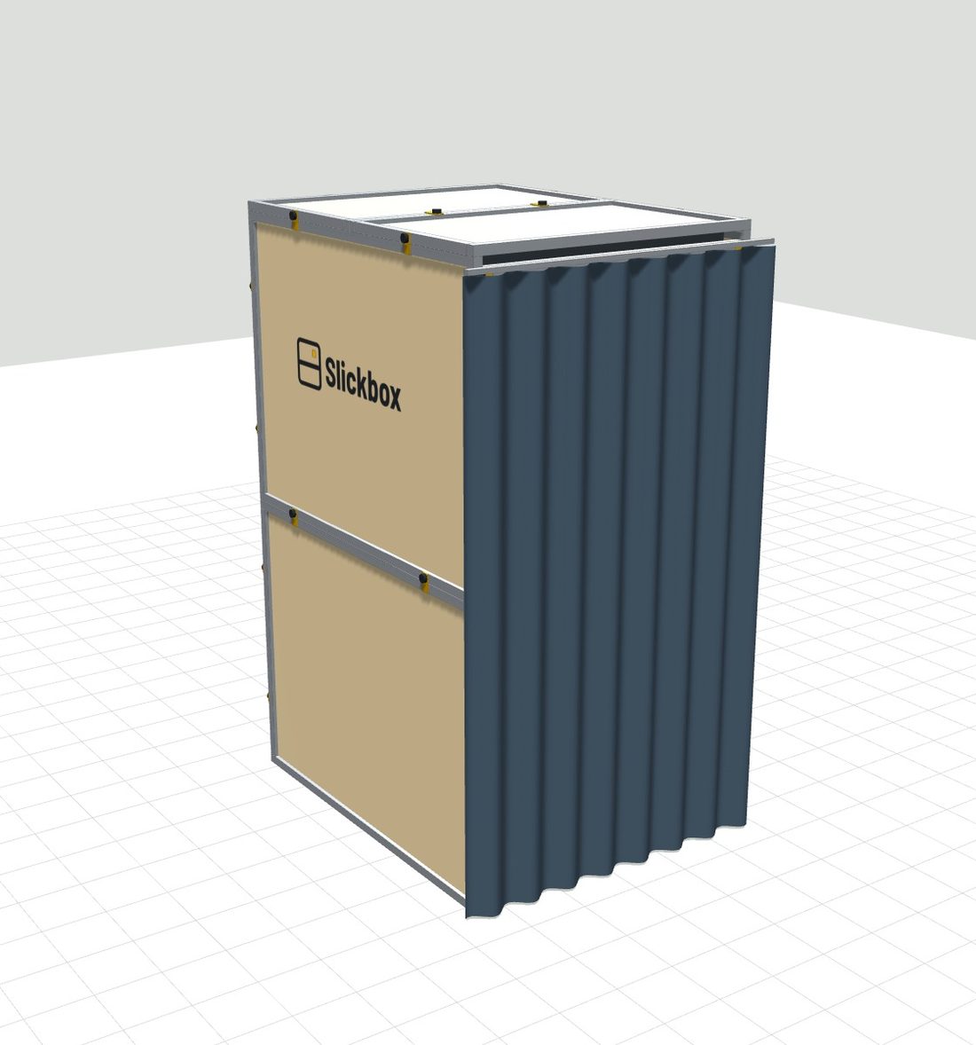 Model 3D kabiny Slickbox z kurtyną na froncie